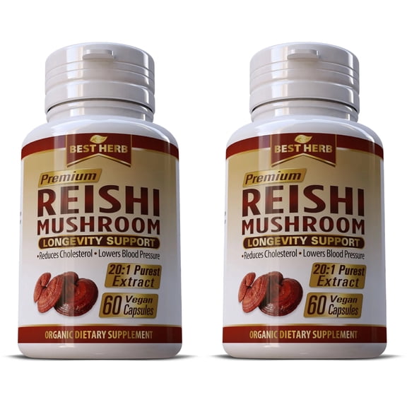 Reishi Mushroom General Wellness and Vitality Supplement 1000mg 120 Capsules (60 Servings)