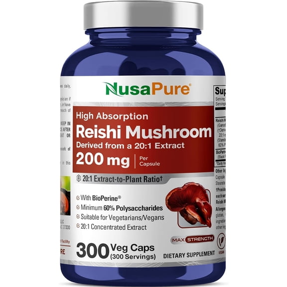 Reishi Mushroom, Non-GMO, Vegan, 200mg, 300 Veg Capsules - 300 Servings | Herbal Formula, Ganoderma Lucidum Mushroom 20:1 Extract, Suitable for Adults, Manufactured in a cGMP Registered Facility USA