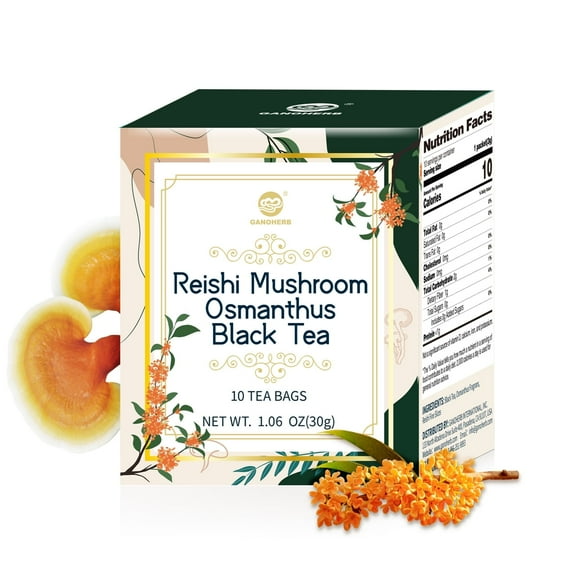 Reishi Mushroom Osmanthus Black Tea, Adaptogen Ganoderma Lucidum Herbal Tea for Immune Health Boost, Stress Relief, Caffeine-Free, No Sugar, 1.06 OZ
