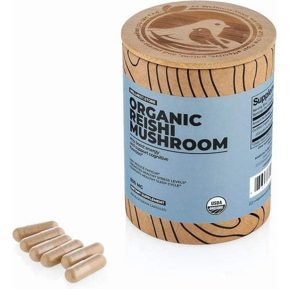 Reishi Organic Mushroom Supplement Capsules | Ganoderma Extract, Immune Support Supplement | Boosts Energy, Fights Fatigue & Supports Cognitive Function | Mushroom Extract Capsules (200)