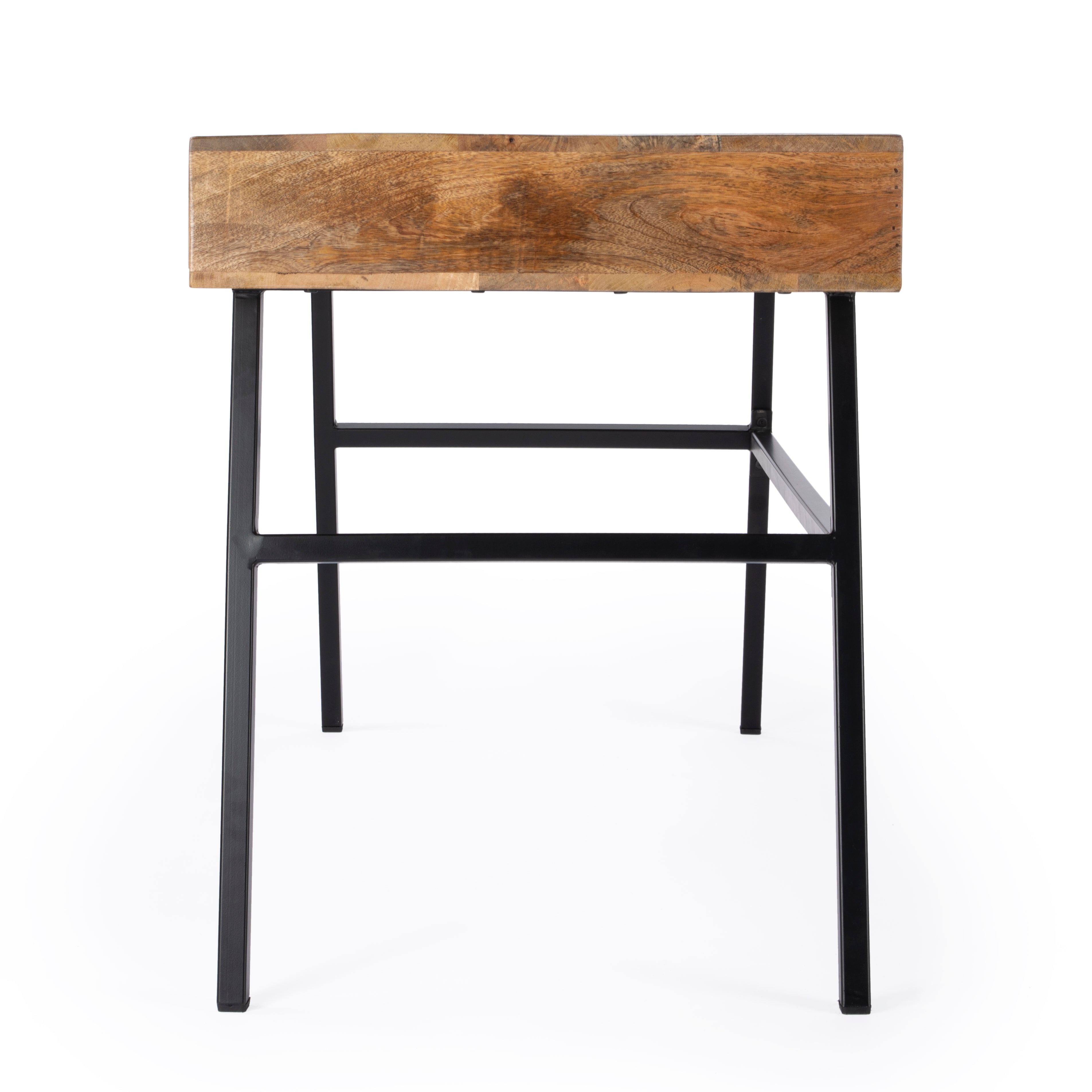 Modern Industrial Black Iron and Mango Wood Desk with Drawers