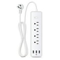 Reitu Surge Protector Power Board With 4 Sockets And 3 USB Ports, Flat Plug Extension Cord 4
