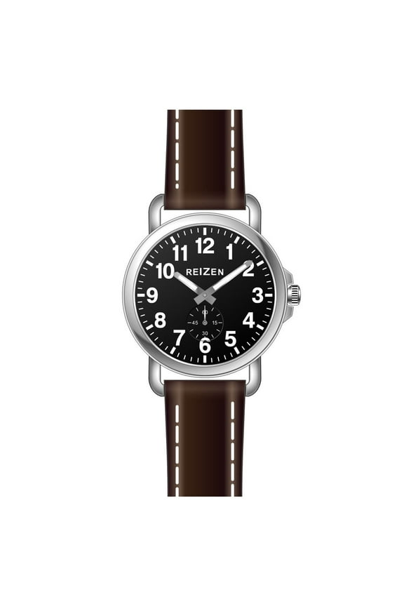 Mens Low Vision Watch- Black Face- Leather Band