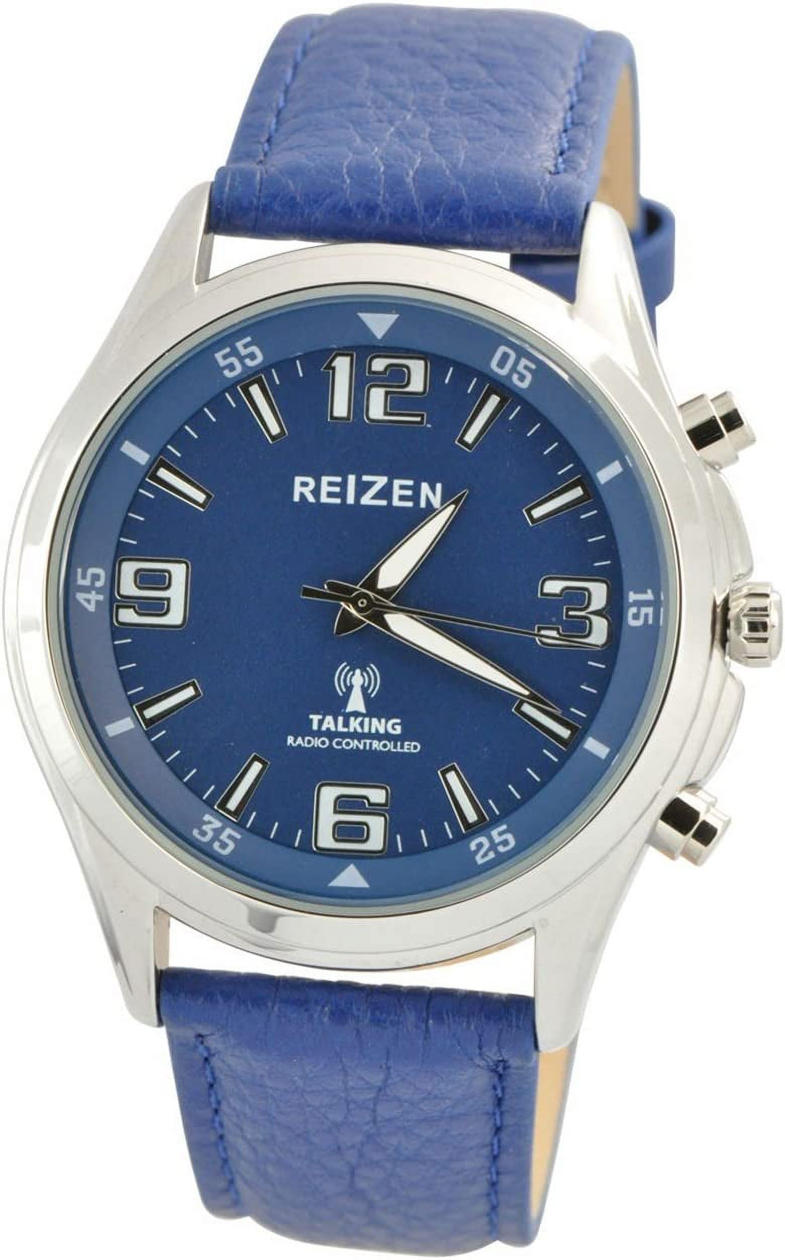 Reizen Talking Atomic Blue Dial Chrome Watch Blue Leather Band