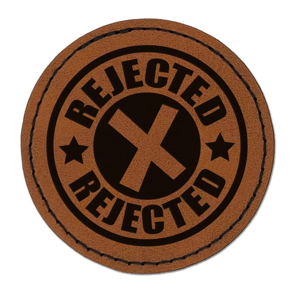 Rejected X Mark 2.5" Faux Leather Round Engraved Iron-On Patch - Brown