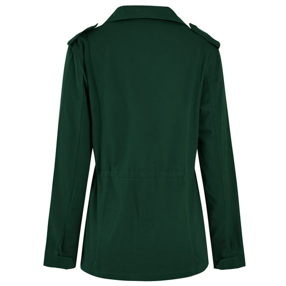 Rejlun Ladies Military Jacket Solid Color Outwear Long Sleeve Coat Streetwear Utility Jackets Slim Fit Fall Dark Green 5XL