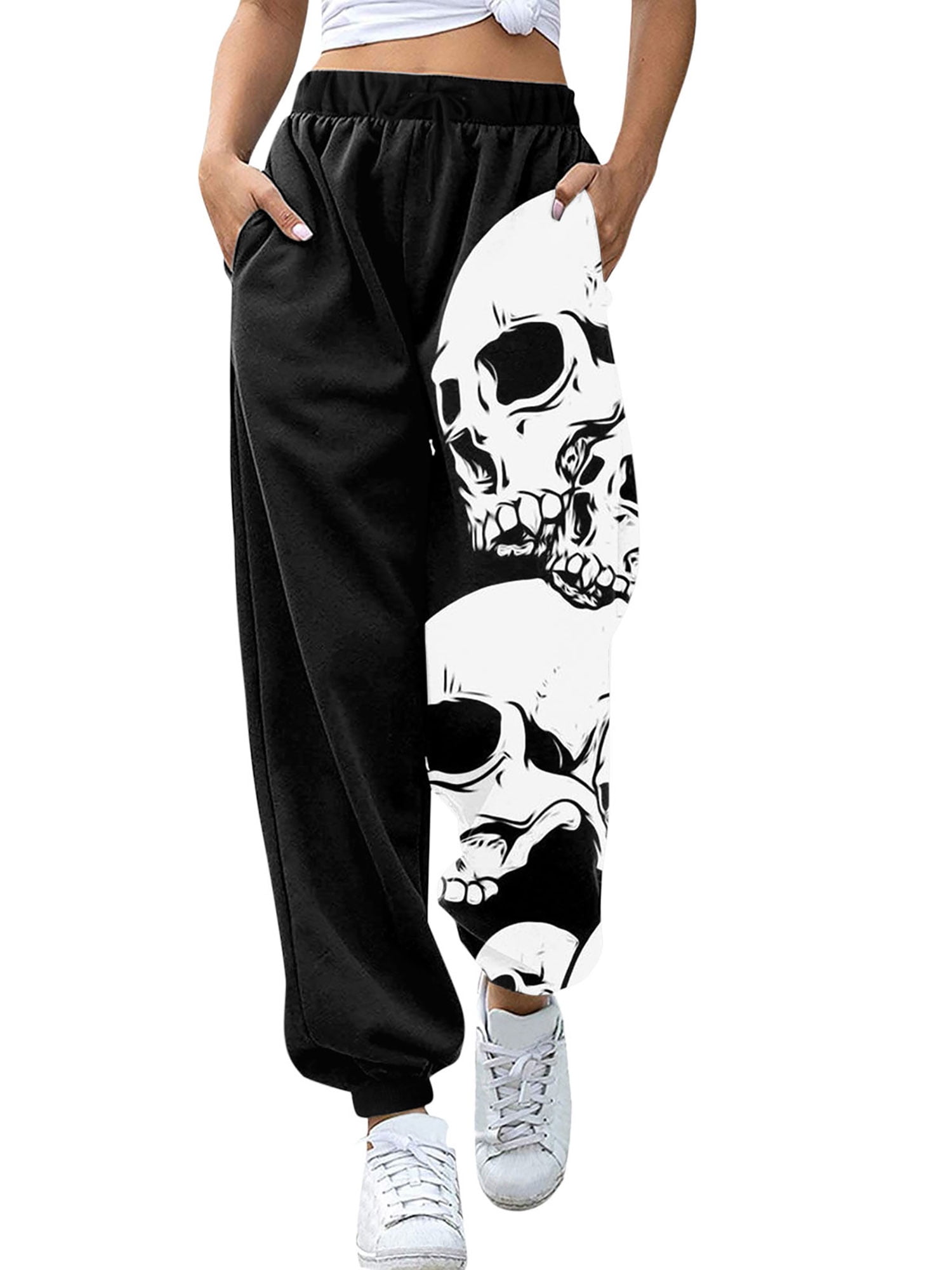Skull Meme Print Pants Creepy Halloween Elegant Flare Trousers Summer  Female Printed Streetwear Slim Fit Pants