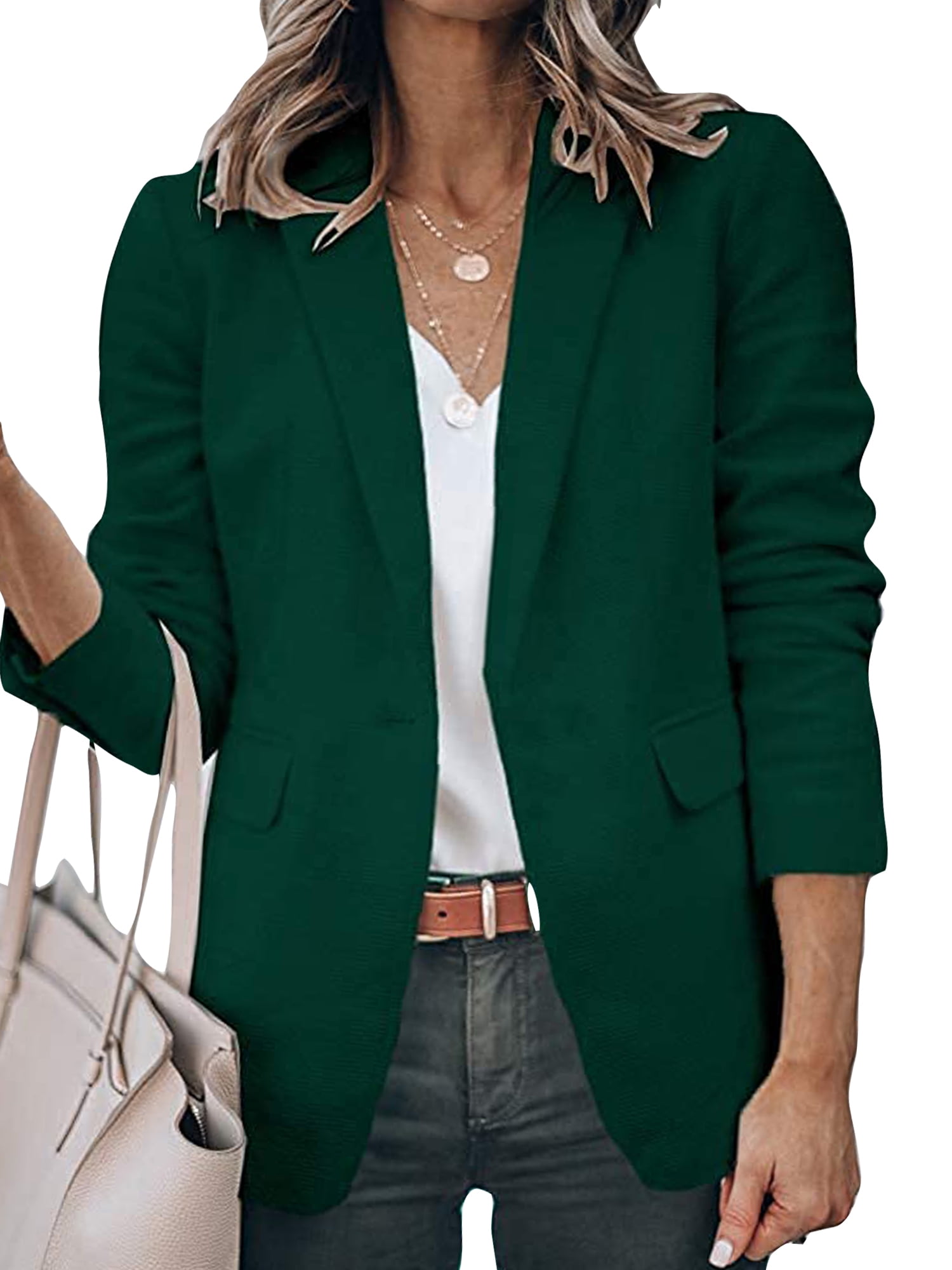 Rejlun Women Button Business Jackets Casual Solid Color Blazer Work Blazers Dark Green XL Walmart
