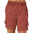 thumbnail image 1 of Rejlun Women Shorts Summer Casual Linen Loose Cargo Solid Bottoms Stretch Home Short Pants Brick Red M, 1 of 3