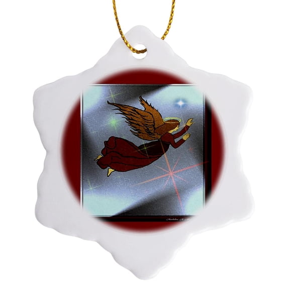 3drose, Rejoice Angel - Christmas Art 5, 3 inch Snowflake Porcelain Ornament