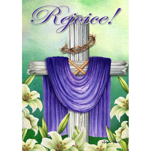 Rejoice Cross Easter Flag 12x18 Inch Double Sided Easter Garden Flag for Outdoor House religious Flag Yard Decoration