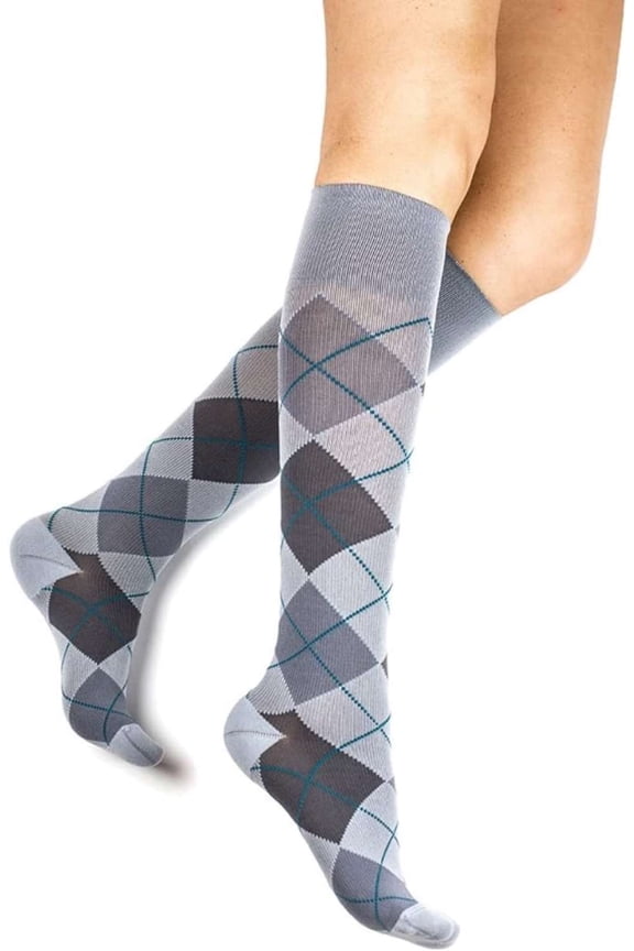 Argyle Pattern15-20 mmHg Calf High Socks for Women & Men (Smoke) Size: S