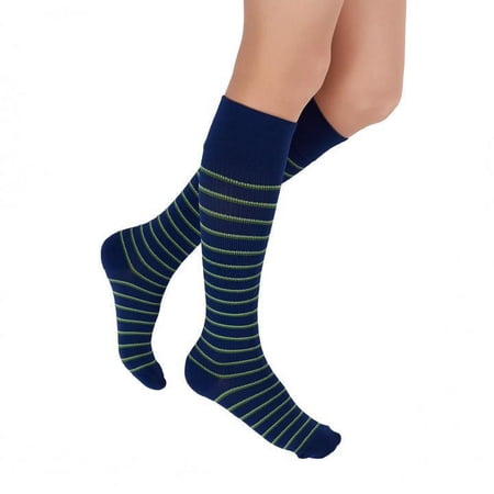 Rejuva Men & Women, Stripe Pattern 15-20mmHg Graduated Support Compression Socks (Navy/Green) Large