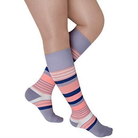 Rejuva Motley Stripe Compression Socks 15-20 mmHg Coral/Grey Size L