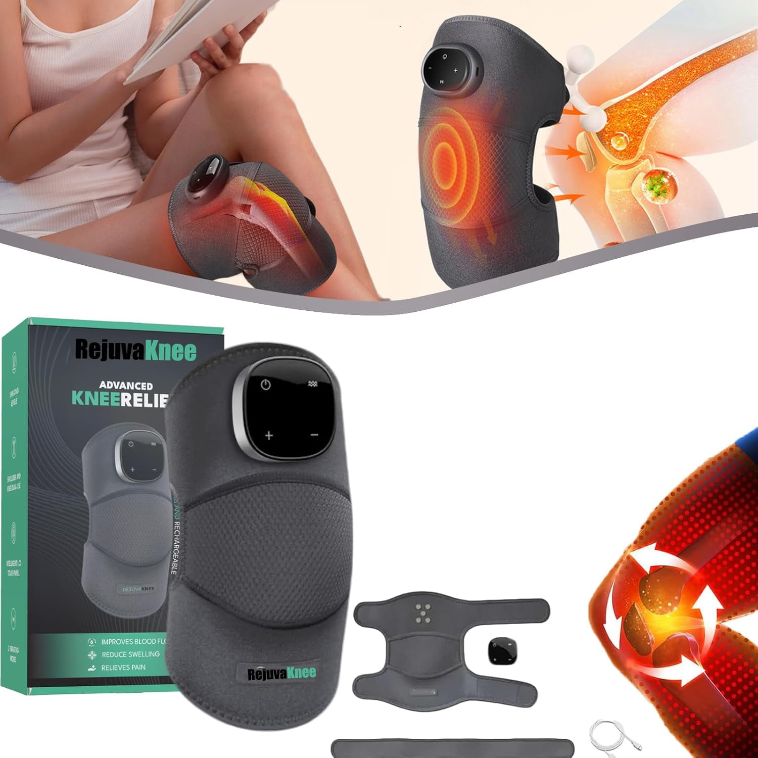 RejuvaKnee Advanced Knee Relief,Rejuvaknee Device, Rejuvaknee Heating Knee Massager, Kneemedy Knee Massager 3 Vibrations and 5 Heating Modes, Relieve ...