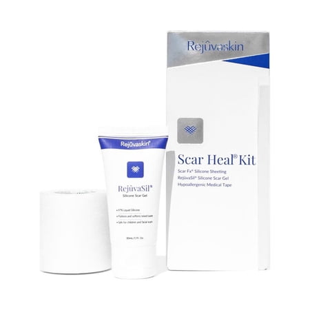 Rejuvaskin Scar Heal Kit - Scar Kit For Medium Scar - Scar Treatment for Soften, Flatten, Reduce and Recover Scars - Scar Gel, 3" x 5" Silicone Sheet & Medical Tape - Physician Recommended