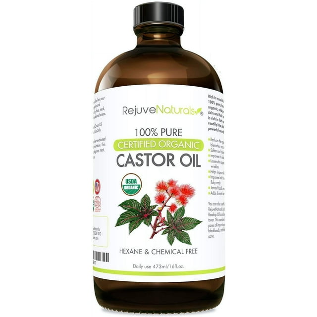 RejuveNaturals Organic Castor Oil 16oz - 100% Pure for Hair, Eyebrows ...