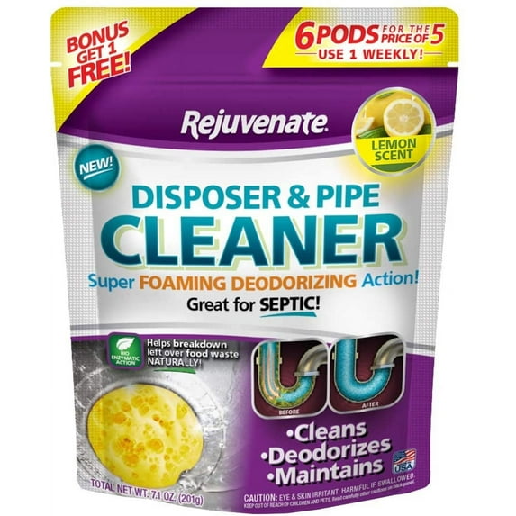 Rejuvenate Disposer and Pipe Cleaner, Lemon Scent, 6 Pods, 7.1 Oz (201G)