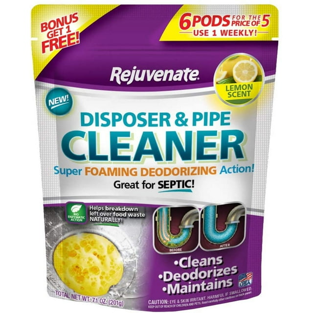 Rejuvenate Disposer and Pipe Cleaner, Lemon Scent, 6 Pods, 7.1 oz (201g)