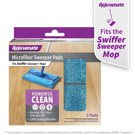 Rejuvenate Microfiber Sweeper Pads Fit Swiffer Sweeper Mops, 2 Count