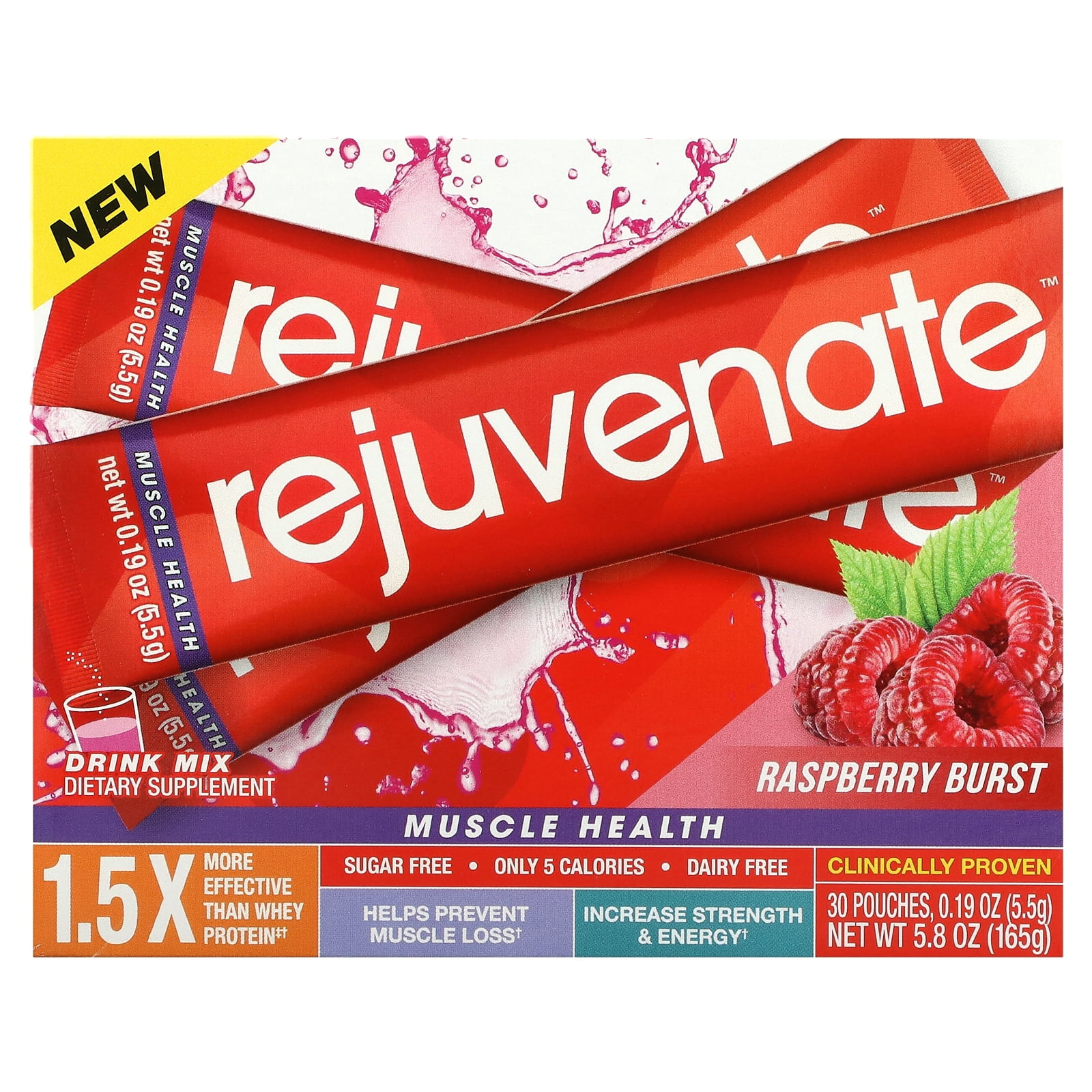 Rejuvenate Muscle Health Drink Mix, Raspberry Burst, 30 Pouches, 0.19 oz  (5.5 g) Each 