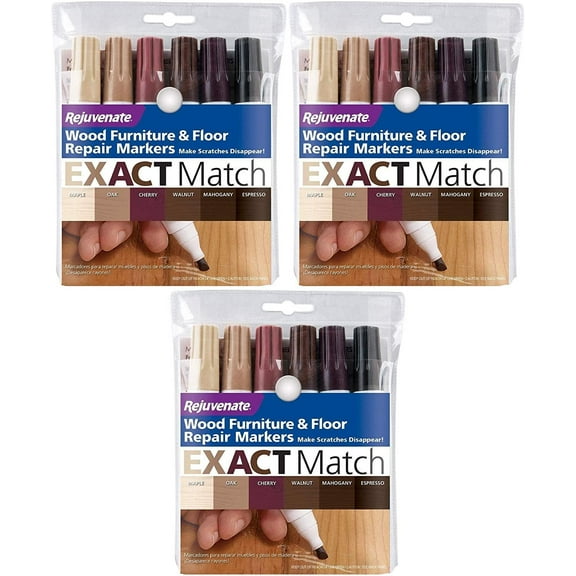 Rejuvenate Wood Furniture & Floor Repair Markers - 6 Colors, Permanent - 3 Pack