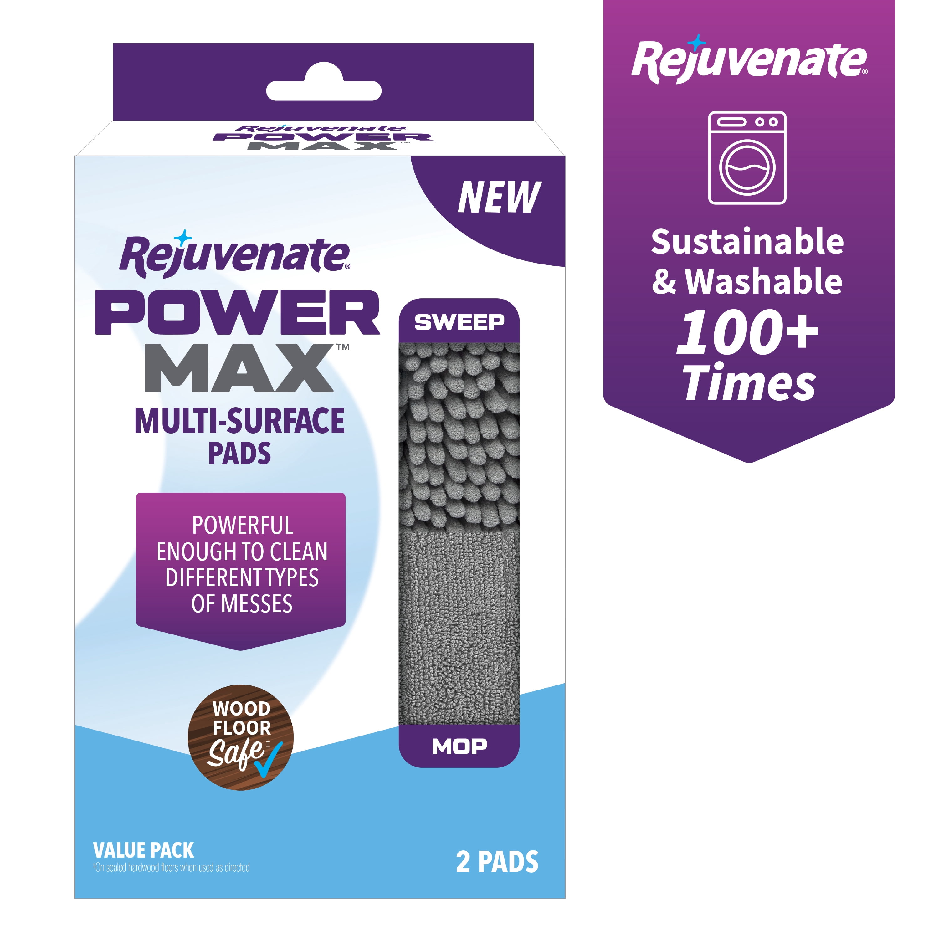 Rejuvenate PowerMax Multi-Surface Pads Value Pack, Sustainable & Washable 100+ Times, 2 Pads