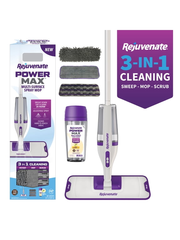 PowerMax Multi-Surface Spray Mop Kit, Powerful 3-in-1 Cleaning, Sweep, Mop & Scrub