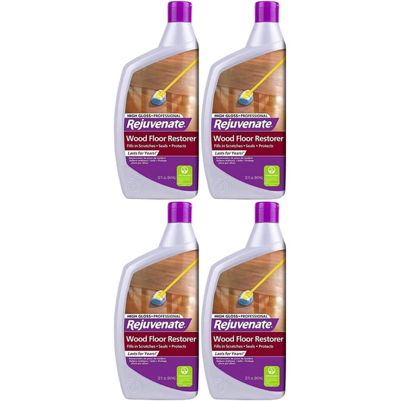Rejuvenate Professional Wood Floor Restorer and Polish with Durable Finish Non-Toxic Easy Mop On Application High Gloss Finish 32oz Pack of 4