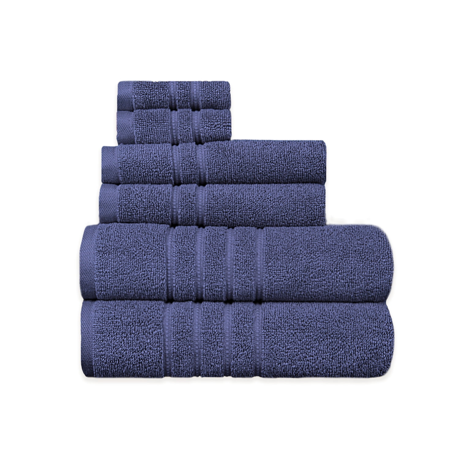 Wellness Hydration Solid 100% Cotton 550 GSM 6 Piece Bath Towel Set, Ultra Soft & Absorbent, Quick Dry, 2 Bath 27x54, 2 Hand 16x28, 2 Wash 13x13, Royal, OEKO-TEX® Certified