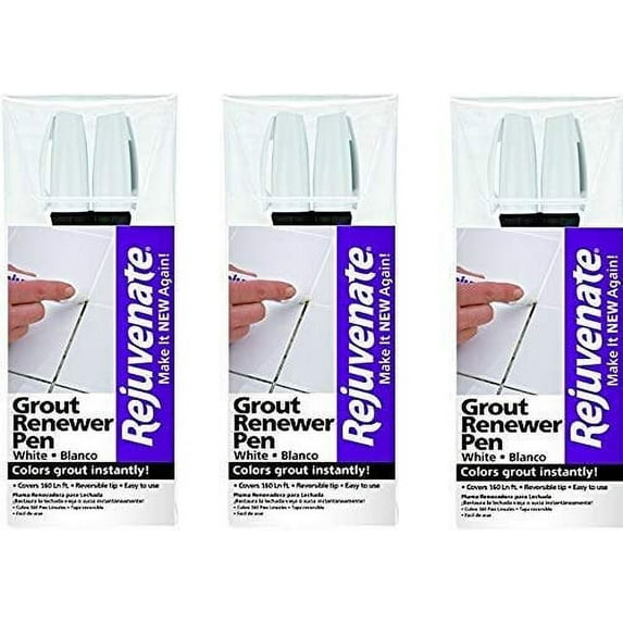 Rejuvenate White Grout Restorer Marker Pens Restore and Renew Dingy Stained Grout in Minutes 2-Pack Set of 3