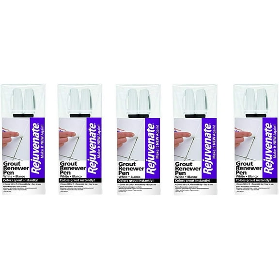 Rejuvenate White Grout Restorer Marker Pens  Restore and Renew Dingy Stained Grout in Minutes  2-Pack Set of 5