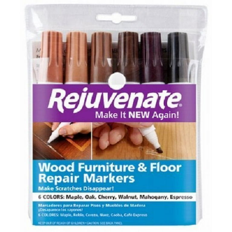 Rejuvenate Wood Furniture & Floor Repair Markers Make Scratches Disappear  in Any Color Wood - 6 Colors; Maple, Oak, Cherry, Walnut, Mahogany,  Espresso 2 Pack6 Count 