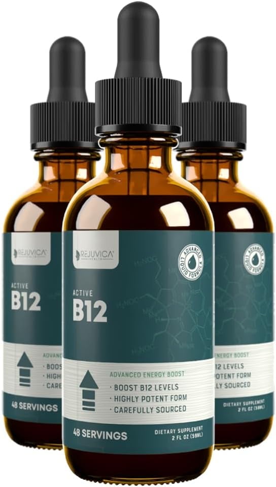 Rejuvica Health Active B12 Supplement - 3000mcg Liquid Methylcobalamin (Vitamin B12), 3 Pack Value