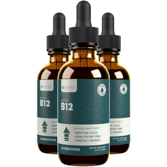 Rejuvica Health Active B12 Supplement - 3000mcg Liquid Methylcobalamin (Vitamin B12), 3 Pack Value