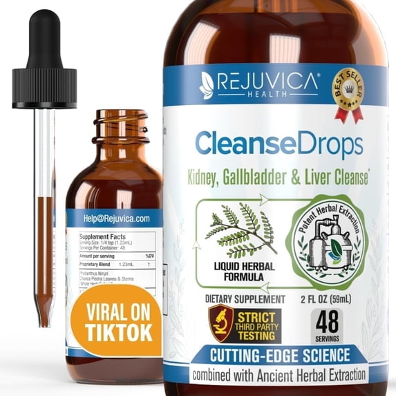 Rejuvica Health Cleansedrops Gallbladder Cleanse and Kidney Support Supplement, 2 fl oz blue bottle
