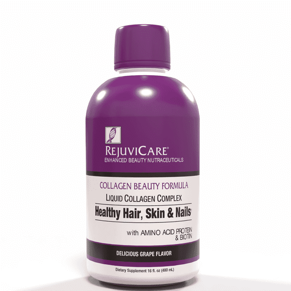 Rejuvicare Liquid Collagen Beauty Formula with Amino Acids, Protein and Biotin, Delicious Grape Flavor, 32 servings