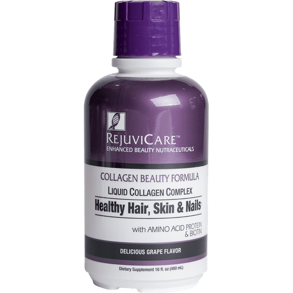 Rejuvicare Liquid Collagen Beauty Formula with Amino Acids, Protein and Biotin, Delicious Grape Flavor, 32 servings