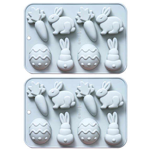 Rekidool Rabbit, Egg, Carrot Shaped Chocolate and Candy Silicone Molds, 16-Cavity, Reusable, Non Stick, Flexible, 2 Count