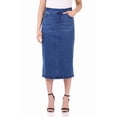 thumbnail image 1 of Rekkuna Women’s Pull-On Stretch Denim Midi Skirt – Effortlessly Chic with Back Slit Detail (14, Medium Blue Stone Wash), 1 of 5