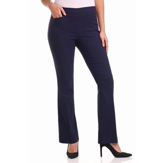Rekkuna Women's Comfort Stretch Pull-On Bootcut Pant with Tummy Tamer Panel (10, Navy)