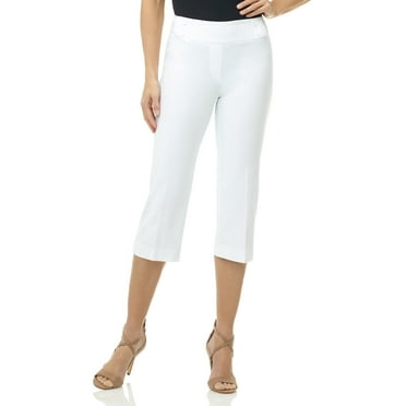 Rekkuna Women's Comfort Stretch Pull-On Straight Leg Capri Pant with Buttons at the Waist (18, White)