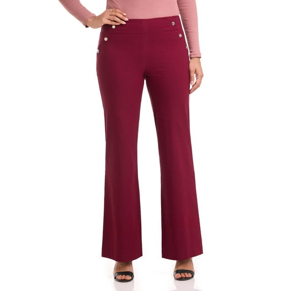 Rekkuna Women's Comfort Stretch Pull-On Wide Leg Pant with Snap Detail (14, Burgundy)