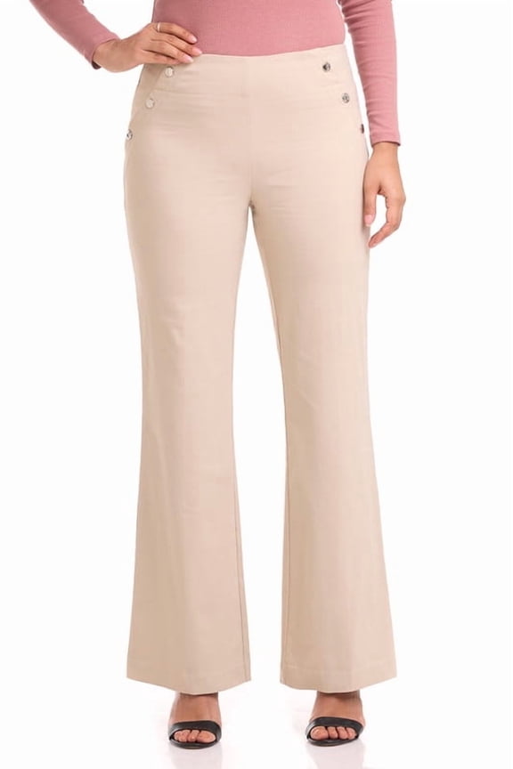 Women's Comfort Stretch Pull-On Wide Leg Pant with Snap Detail (16, Sand)