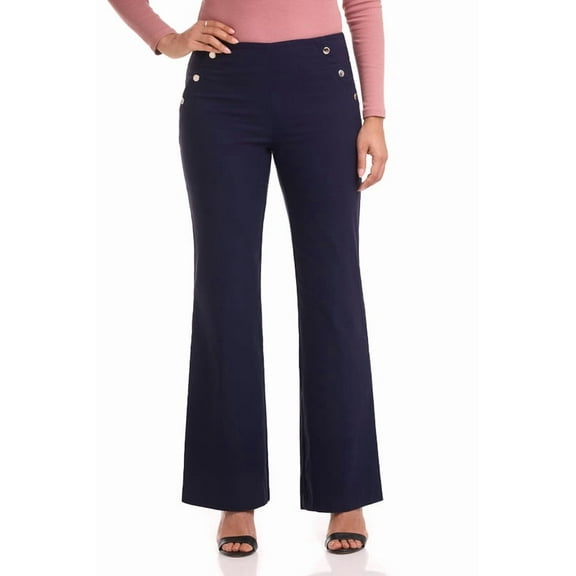 Rekkuna Women's Comfort Stretch Pull-On Wide Leg Pant with Snap Detail (18, Navy)