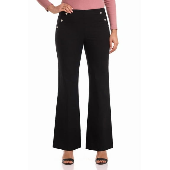 Rekkuna Women's Comfort Stretch Pull-On Wide Leg Pant with Snap Detail (6, Black)
