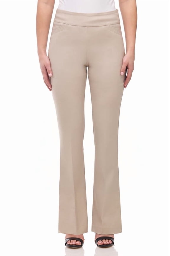 Women's Pull-On Stretchy Comfort Boot Cut Pant (Large, Beige)