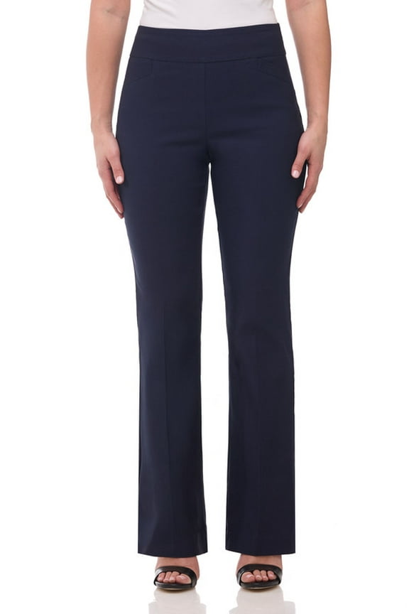 Women's Pull-On Stretchy Comfort Boot Cut Pant (Large, Navy)