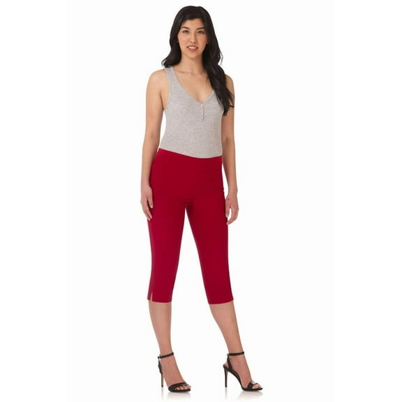 Rekkuna Women's Pull-On Stretchy Comfort Capri Pant with Hidden Pocket in the Waistband (18, Red)