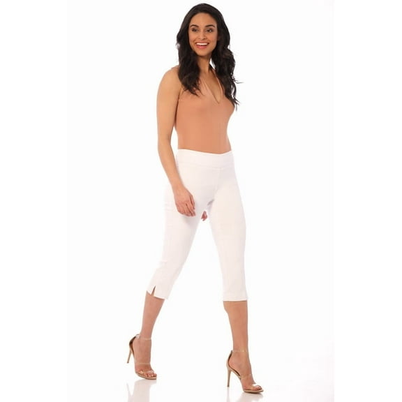 Rekkuna Women's Pull-On Stretchy Comfort Capri Pant with Hidden Pocket in the Waistband (6, White)